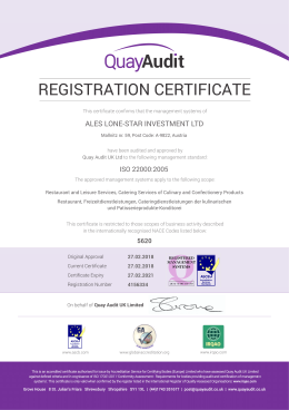 Certificate ISO 22000 – Food Safety Management Systems